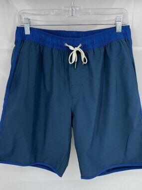 Fair Harbor Men M Anchor Trunk Swim Short Solid Blue Lined Stretch Beach Island